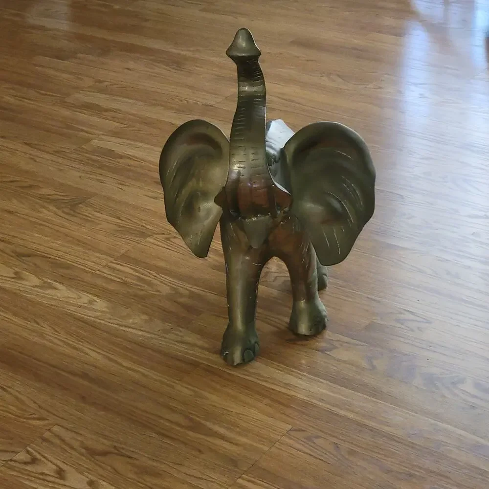 Vintage Brass Elephant Sculpture trunk up Enormous Very Large Heavy Weight 23lb